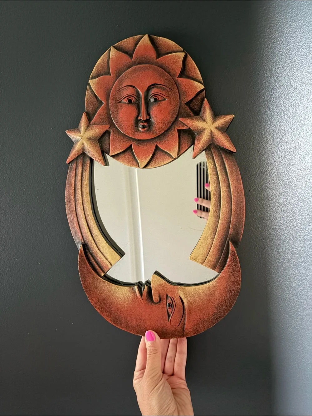 Vintage 1990s Sun & Moon Decorative Wall Mirror Celestial, Whimsical, Whimsigoth